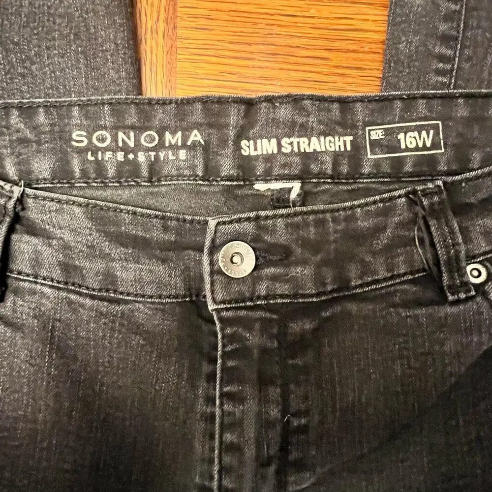 Z DRAFT - Sonoma Life & Style Black Slim Straight Jeans Size 16W - Picture 2 of 14